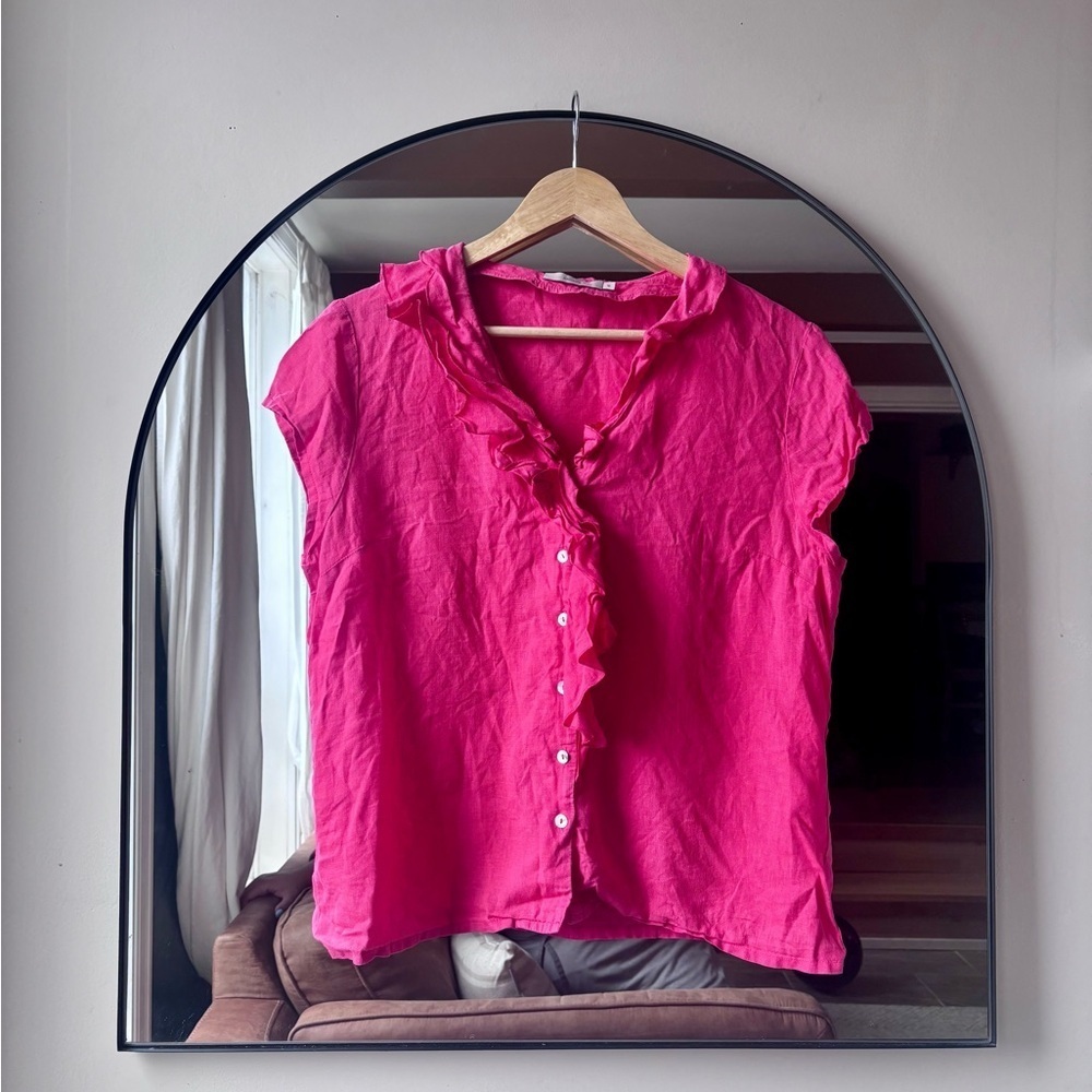 JOHN LEWIS | ruffle linen sleeveless top | uk 16